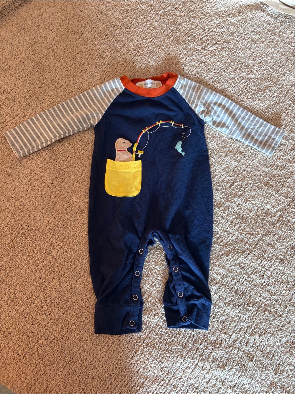 Baby One-Piece Navy Fishing Applique Romper